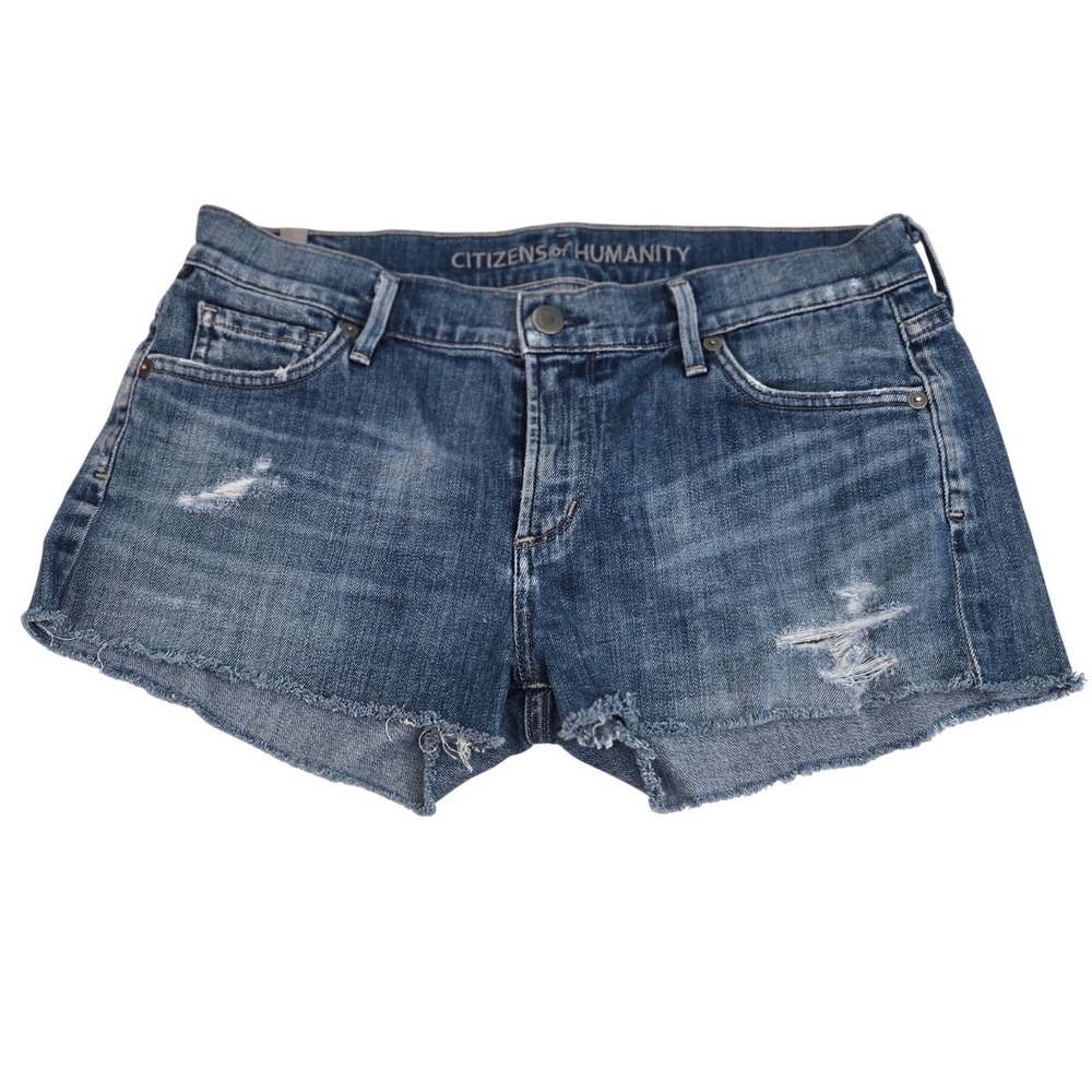 Citizens of Humanity Denim Shorts Women 28 Distressed Cutoff Raw Hem Button USA